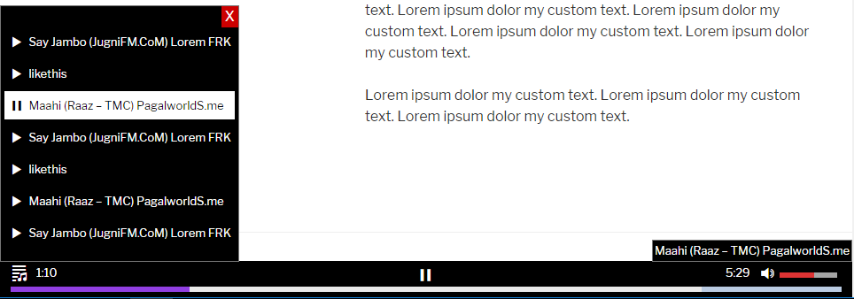 Sticky music WordPress Plugin Dark