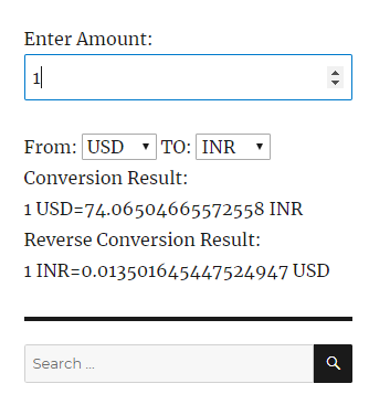 currency converter WP plugin result