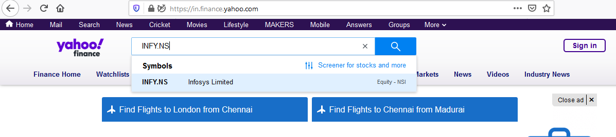 search for company in yahoo finance