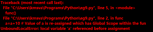 error message in python