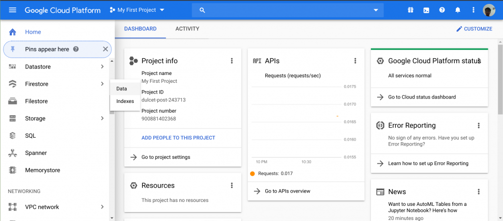 Setting up a Firebase database and connect it with Python Program