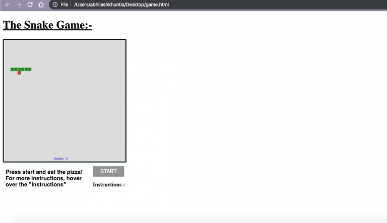 Make a Snake Game using HTML CSS and JavaScript -CodeSpeedy