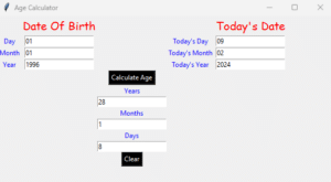 Age Calculator using Tkinter in Python - CodeSpeedy