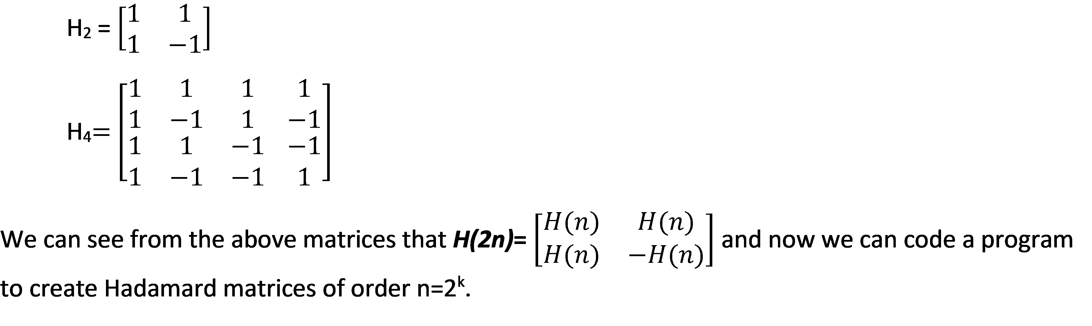 Hadamard Matrix In C++