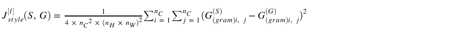 style cost function formula of gram matrix