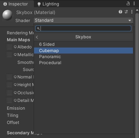 cubemap menu unity3d