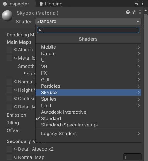 standard menu unity3d