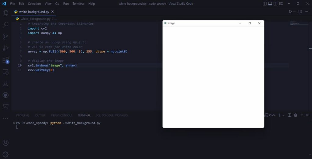 Create a white background using OpenCV in Python
