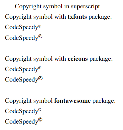 copyright symbol in superscript