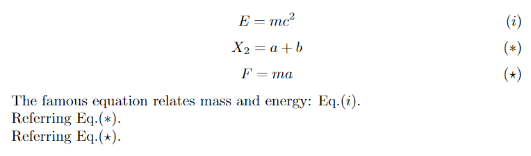 Use symbols instead of equation numbers.