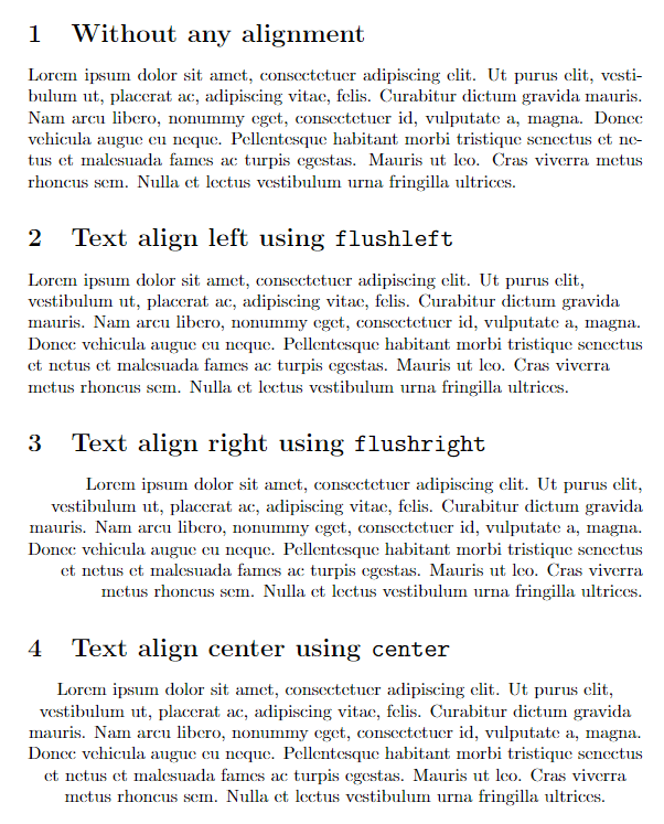 Text alignment with default environment.