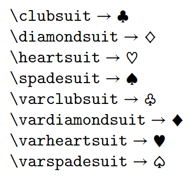  clubs, diamonds, hearts, and spades symbol with stix packages.