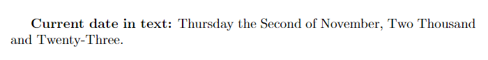 Current date in text.