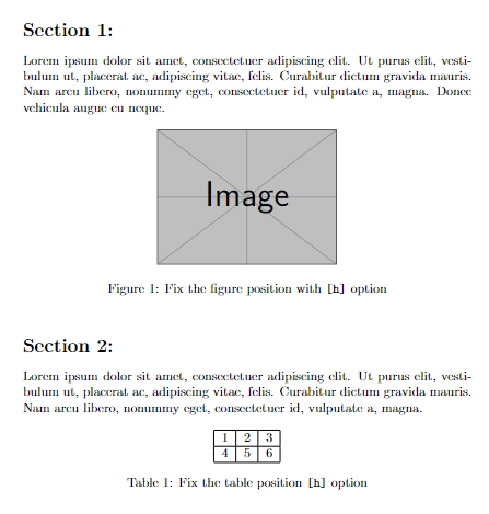 Fix figure and table position with h option.