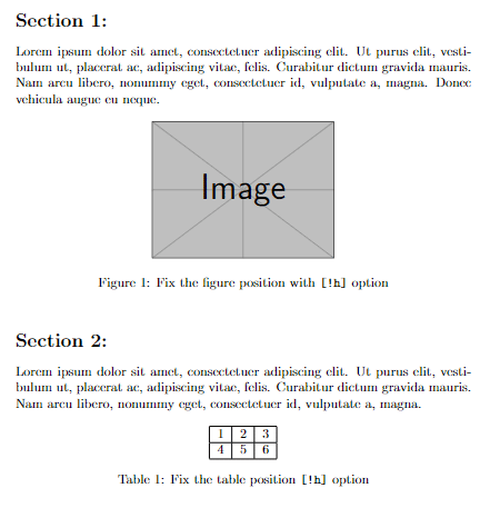 Fix figure and table position with !h option.
