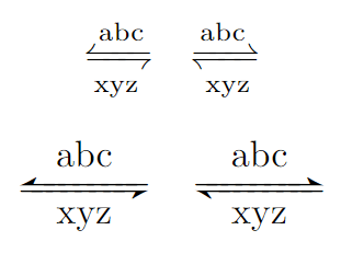 Text above and below a harpoon arrow.