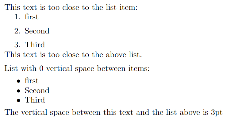 set the vertical spacing of text above and below relative to the list.