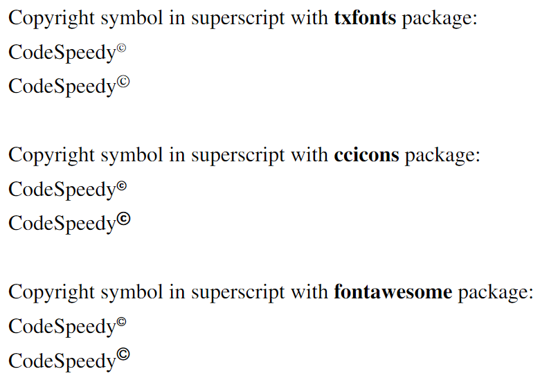 copyright symbol in superscript