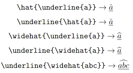 hat symbol over an underlined letter in text mode.
