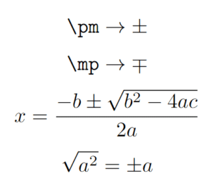 Plus-minus (±) and Minus-plus (∓) symbol In LaTeX - CodeSpeedy