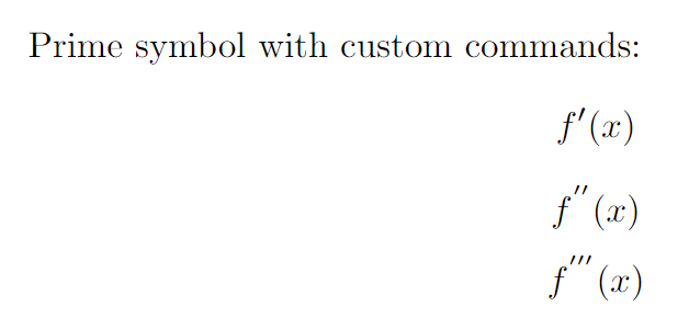 Prime symbol with custom commands.