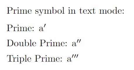 prime symbol in text mode.