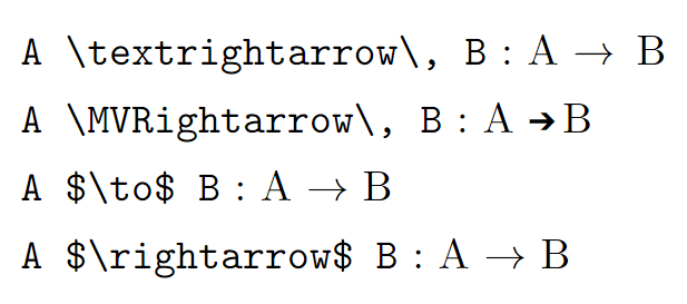 rightarrow in latex text mode.