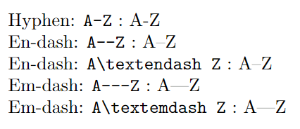 Hyphen En-dash and Em-dash.