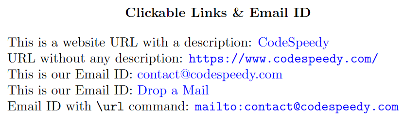 clickable links and emails.