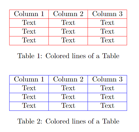 colored lines of a table.