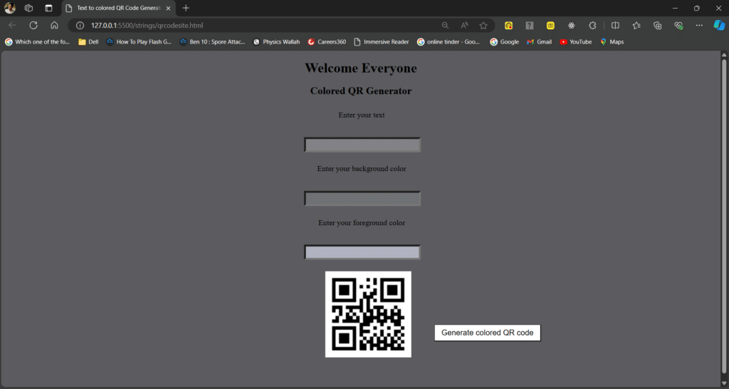 The website text to colored QR code generator where you can select the background and foreground color as user's choice