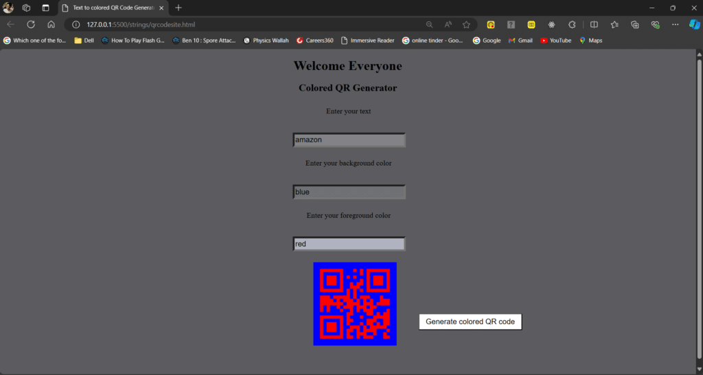 Color QR code generator using HTML, CSS and JS